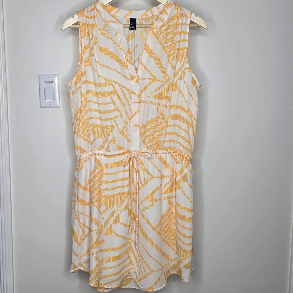 GAP Sleeveless Yellow & White Patterned Summer Dress Size L Elastic Drawstring L
